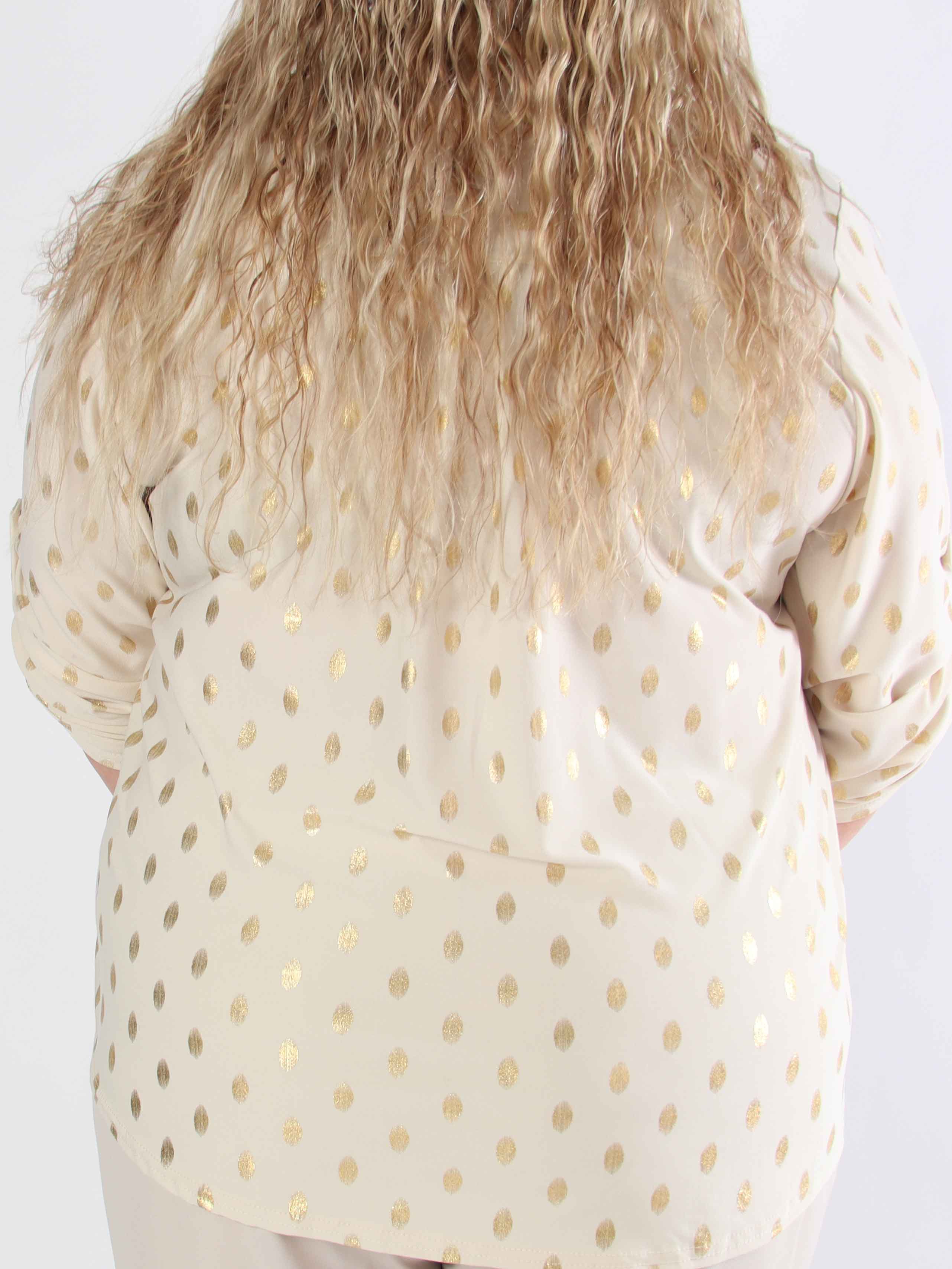 Ebba Gold Shirt - Elastisk plus size bluse med guld dutter